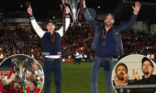 Ryan Reynolds, Rob McElhenney, Paul Rudd cheer Wrexham win